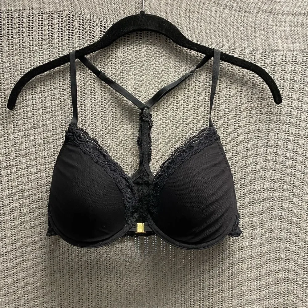 Natori black lace underwire adjustable straps bra
